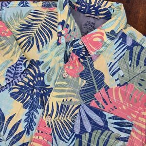 IZOD Saltwater Tropical Leaf Button Down Shirt‎ Mens Medium Multicolor Floral
